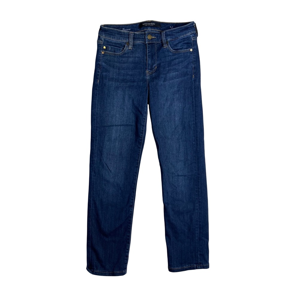 Liverpool Crop Straight Jeans Sz 2 Dark Wash Stretch 26 x 25 Ankle Everyday